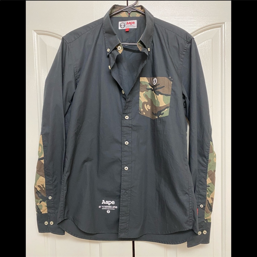 Aape camo stitching long sleeve button up